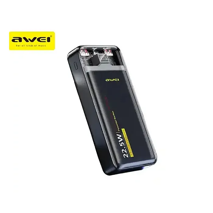 Awei P78K 20000mAh Power bank 22.5W Super-Fast Charging Transparent Power Bank 2 USB Ports LED Display Long Battery Life
